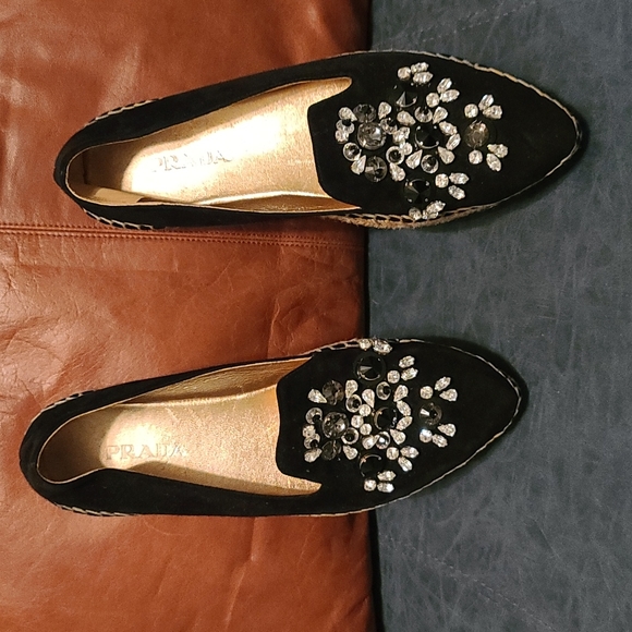 Prada Shoes - Prada - Excellent condition, authentic jeweled espadrilles in velvet
